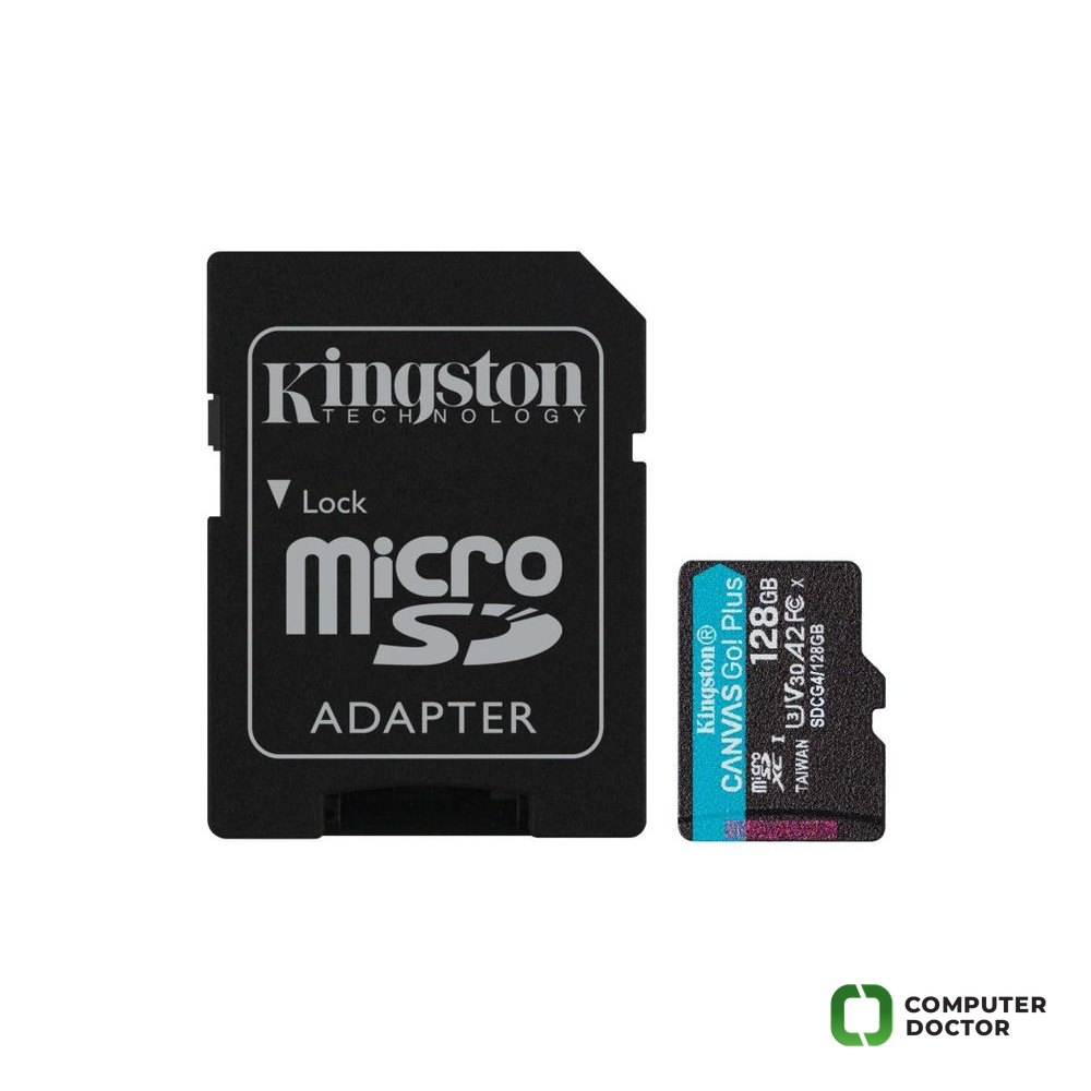 KINGSTON Micro SDXC 128GB Canvas Go! Plus C10 + SD Adapter, A2, V30, U3, up to 200 MB/s, 4K UHD