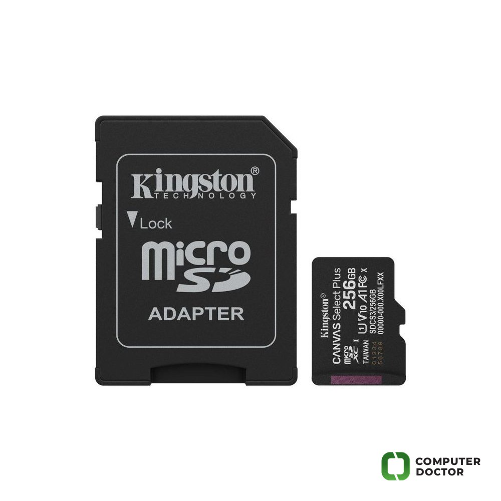 KINGSTON Micro SDXC 256GB CANVAS Select Plus C10 + SD Adapter, A1, U1, V10 up to 150 MB/s , UHS-I