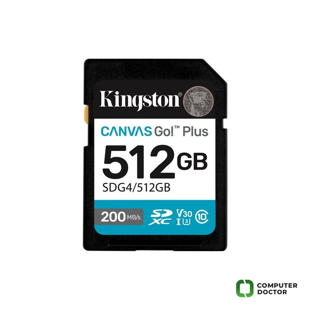 KINGSTON Canvas Go! Plus SD Memory Card 512GB, Class 10, UHS-I, U3, V30, up to 200/160MB/s, 4K video