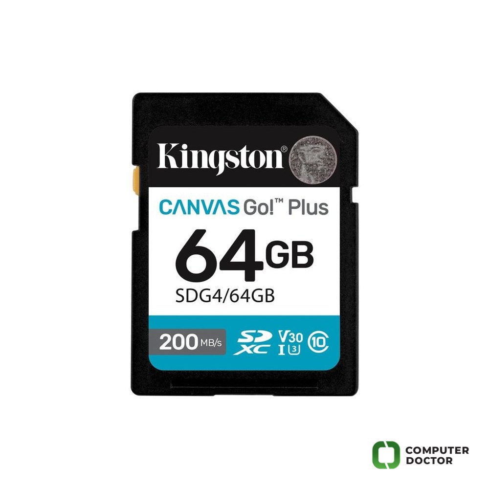 KINGSTON Canvas Go! Plus SD Memory Card 64GB, Class 10, UHS-I, U3, V30, up to 200 MB/s, 4K video