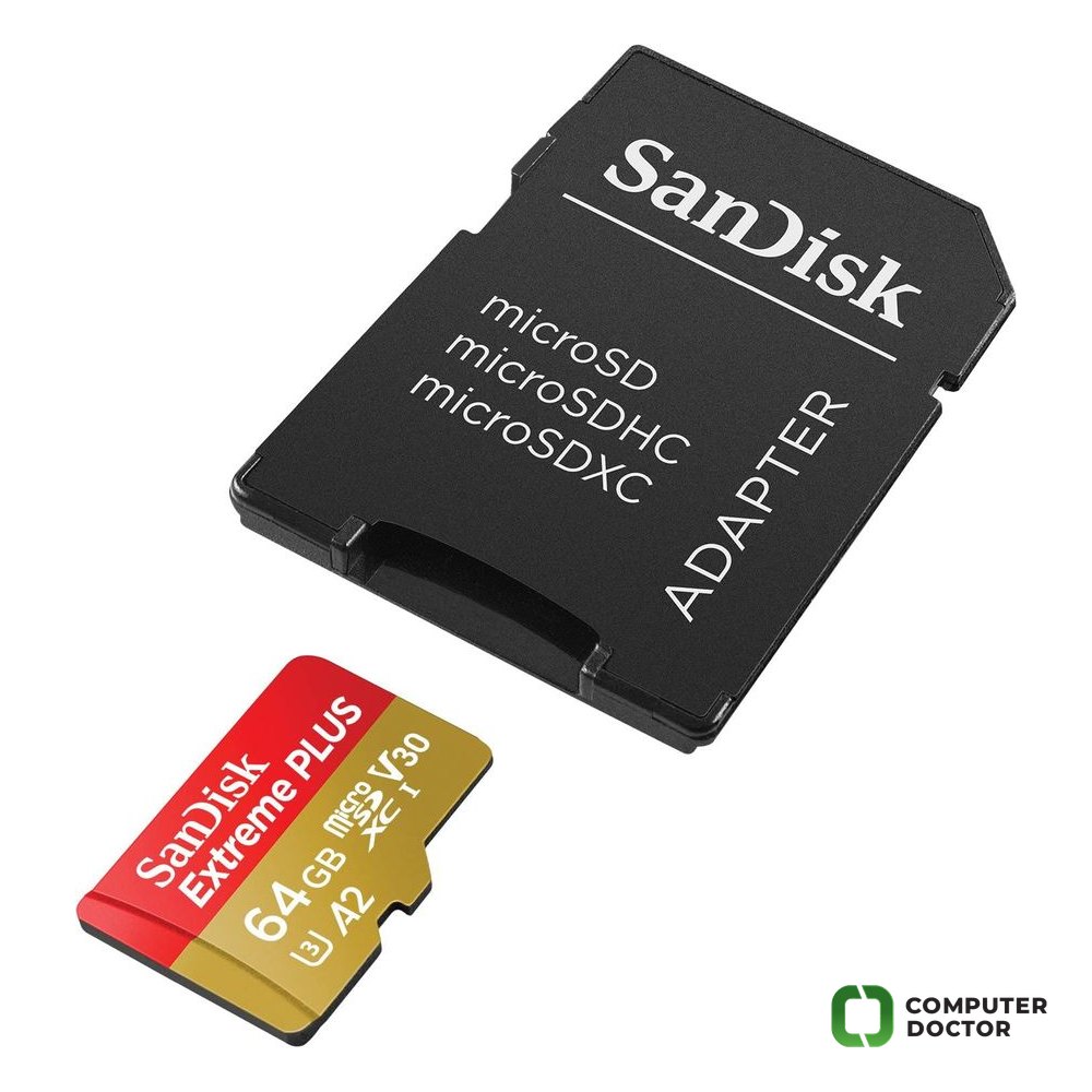 SanDisk Extreme microSDXC 64GB + SD adapter, up to Read/Write(MB/s): 170/80, A2, C10, V30, UHS-I, U3