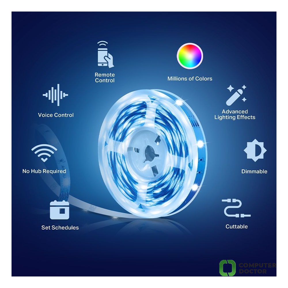 TP-LINK Tapo L900-5 Smart Wi-Fi Light Strip, 5m, 2.4 GHz, Multicolour, Dimmable, Voice Control