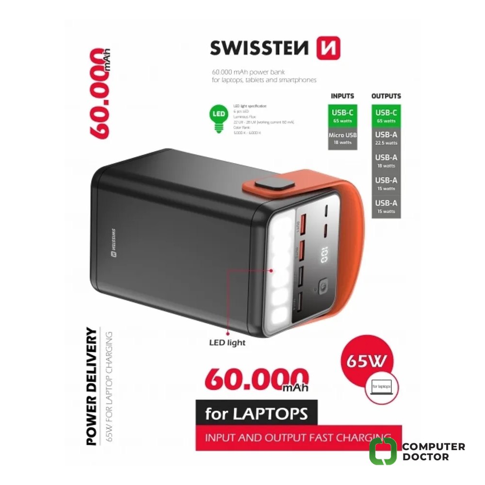 Swissten Power bank Power Line 60000 mAh 65 W