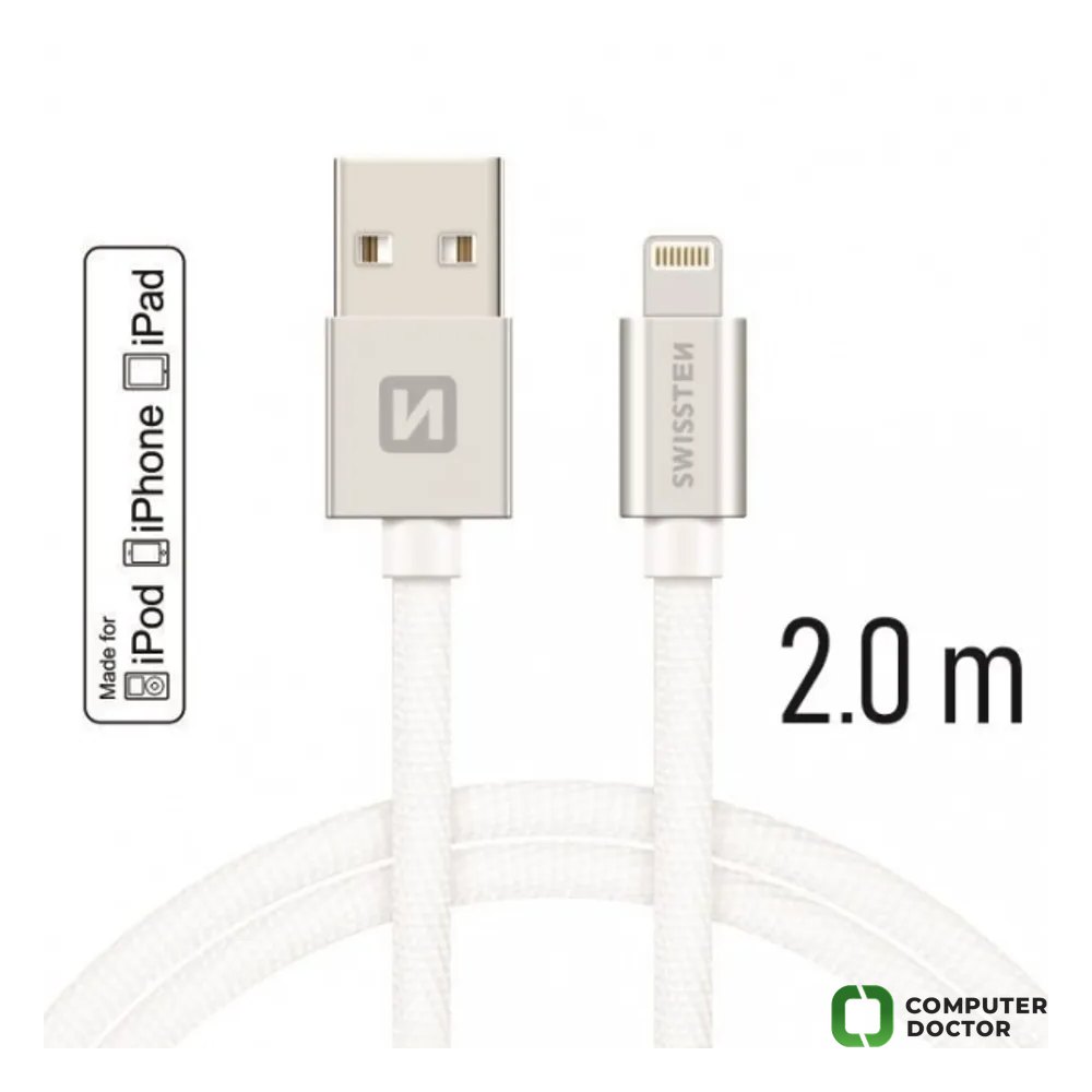 Swissten Data kabl Textile USB 2.0 typ A/Lightning 2m Silver