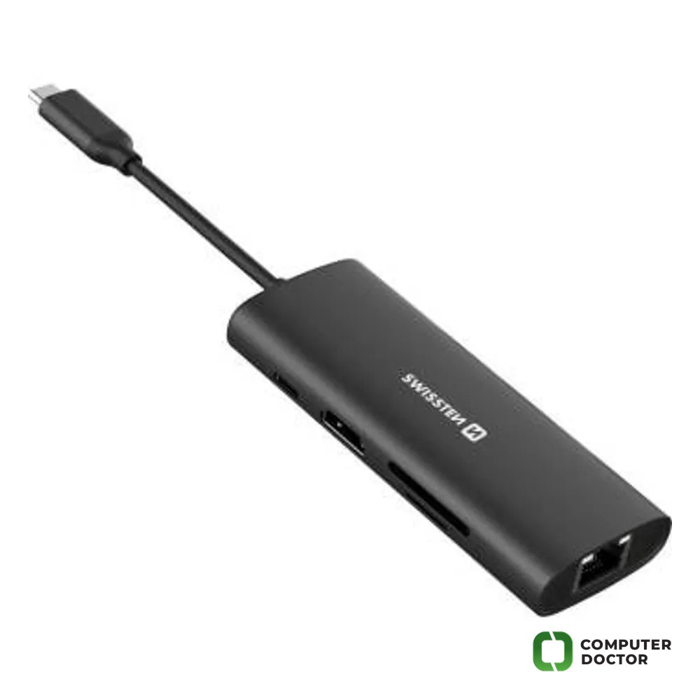 Swissten USB-C HUB 8-IN-1 (USB-C 100W, HDMI 4K, LAN RJ45, 2x USB-A, 1x USB-C 5GBps, SD, MICRO SD) ALUMINIUM