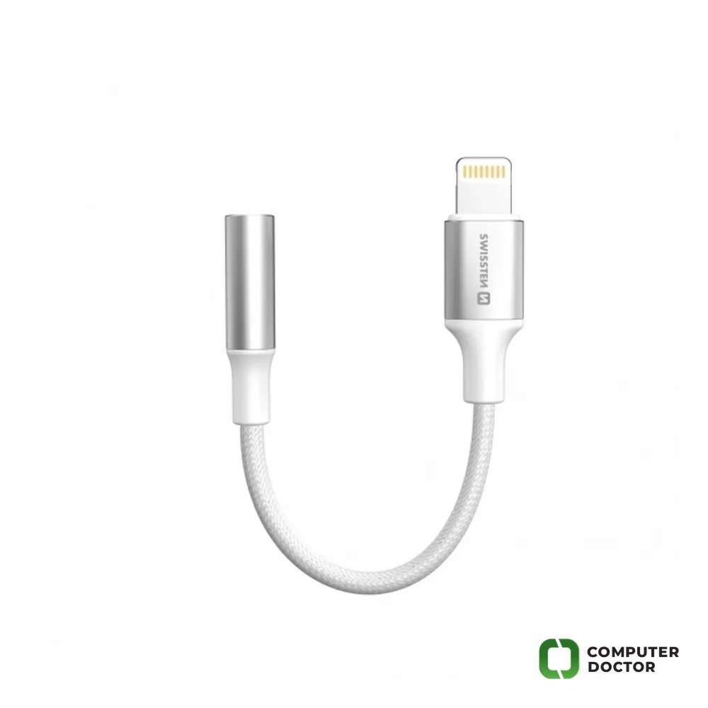 Swissten Audio kabl Textile Lightning (male) / 3.5mm AUX 0,15 M White