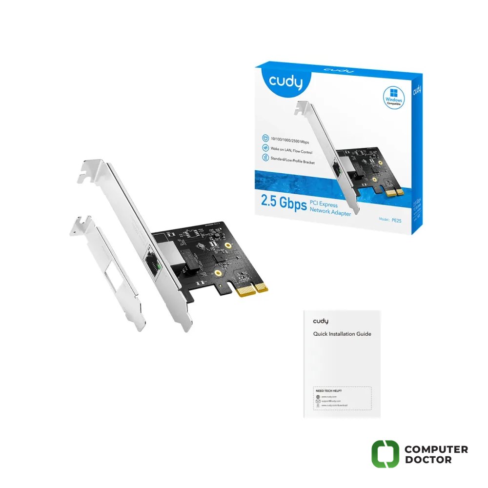 CUDY Mrežna kartica PE25, 1x 2.5 Gigabit Ethernet (10/100/1000/2500Mbps), PCI-Express x1, RJ-45, internal