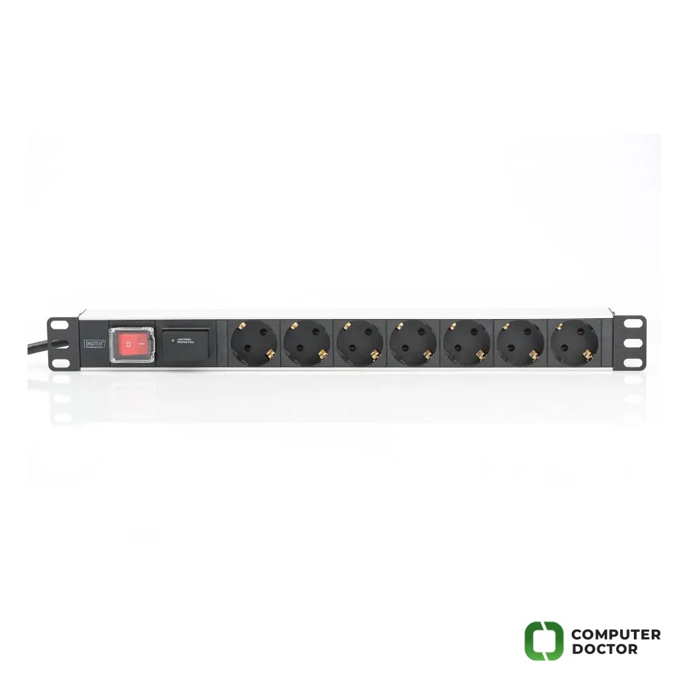 Digitus Napojna letva 1U Aluminum PDU, 19", sa prekidacem i zastitom, 7x safety outlet, 16A, 2m