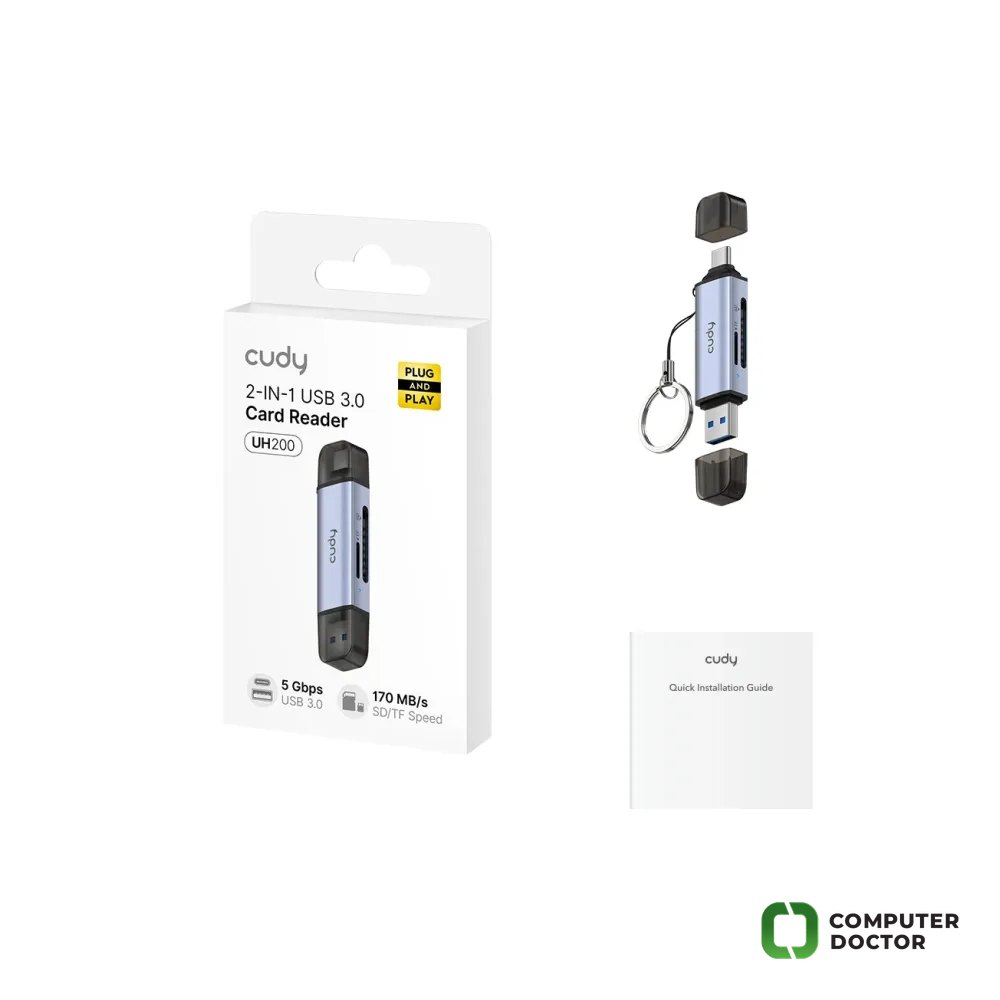 CUDY Card reader UH200 2-IN-1 Dual USB 3.0 SD/TF
