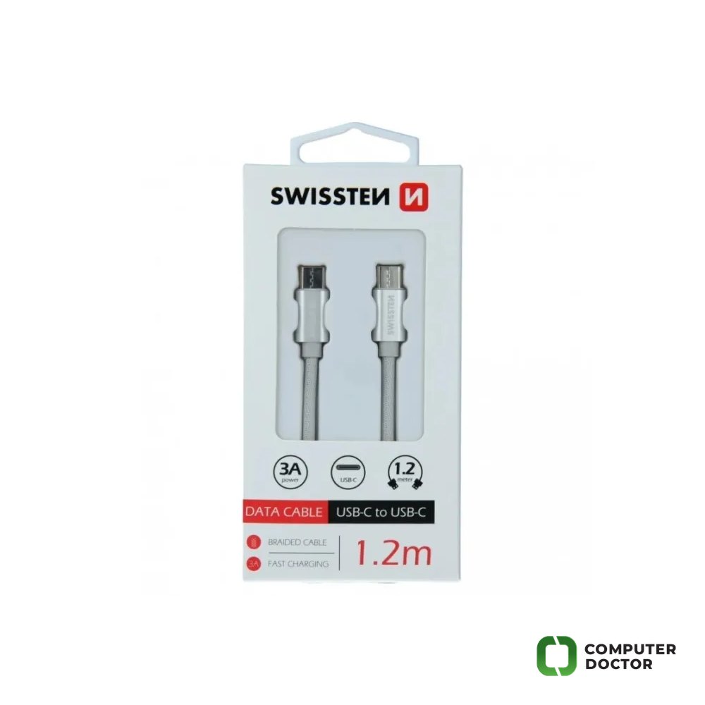 Swissten DATA CABLE TEXTILE USB-C / USB-C 1.2 M GREY
