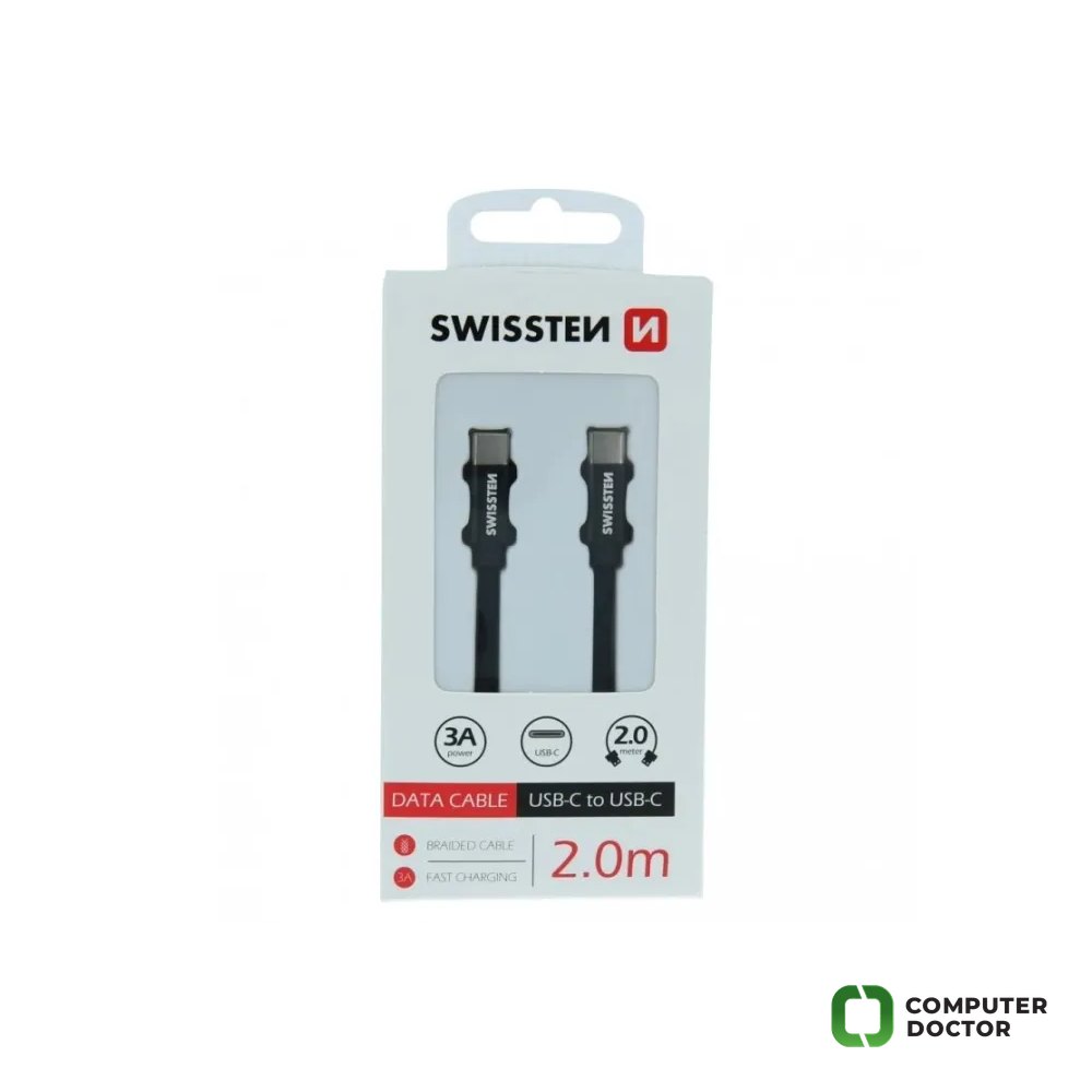 Swissten DATA CABLE TEXTILE USB-C / USB-C 2,0 M BLACK