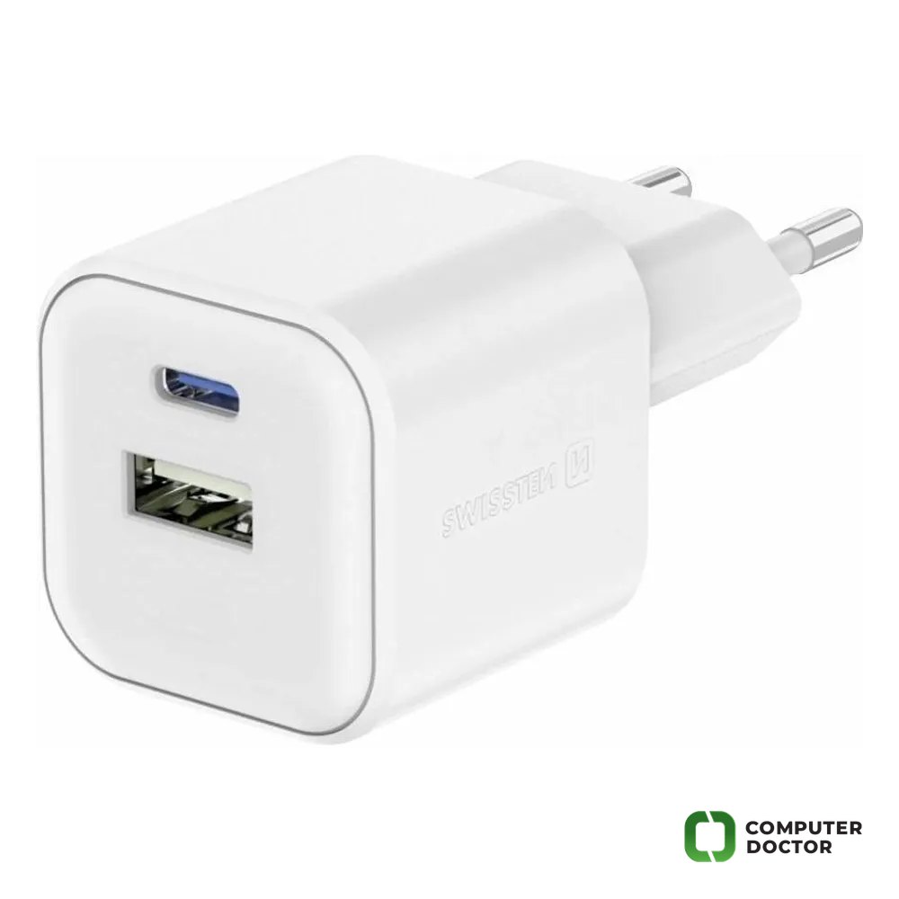Swissten TRAVEL CHARGER EDGE GaN 1x USB-C PD 25W + 1x USB-A 18W QC WHITE