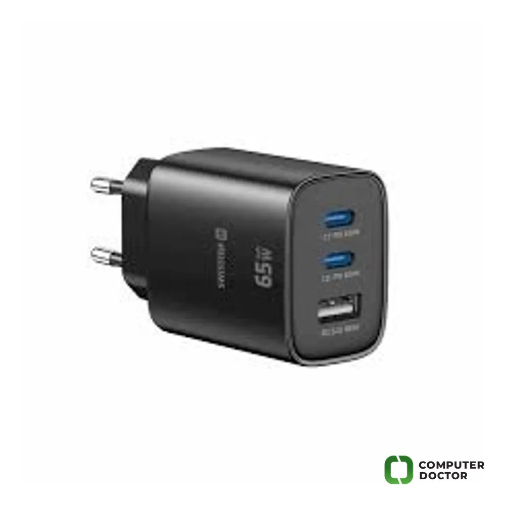 Swissten TRAVEL CHARGER EDGE GaN 2x USB-C PD 65W + 1x USB-A 18W QC BLACK