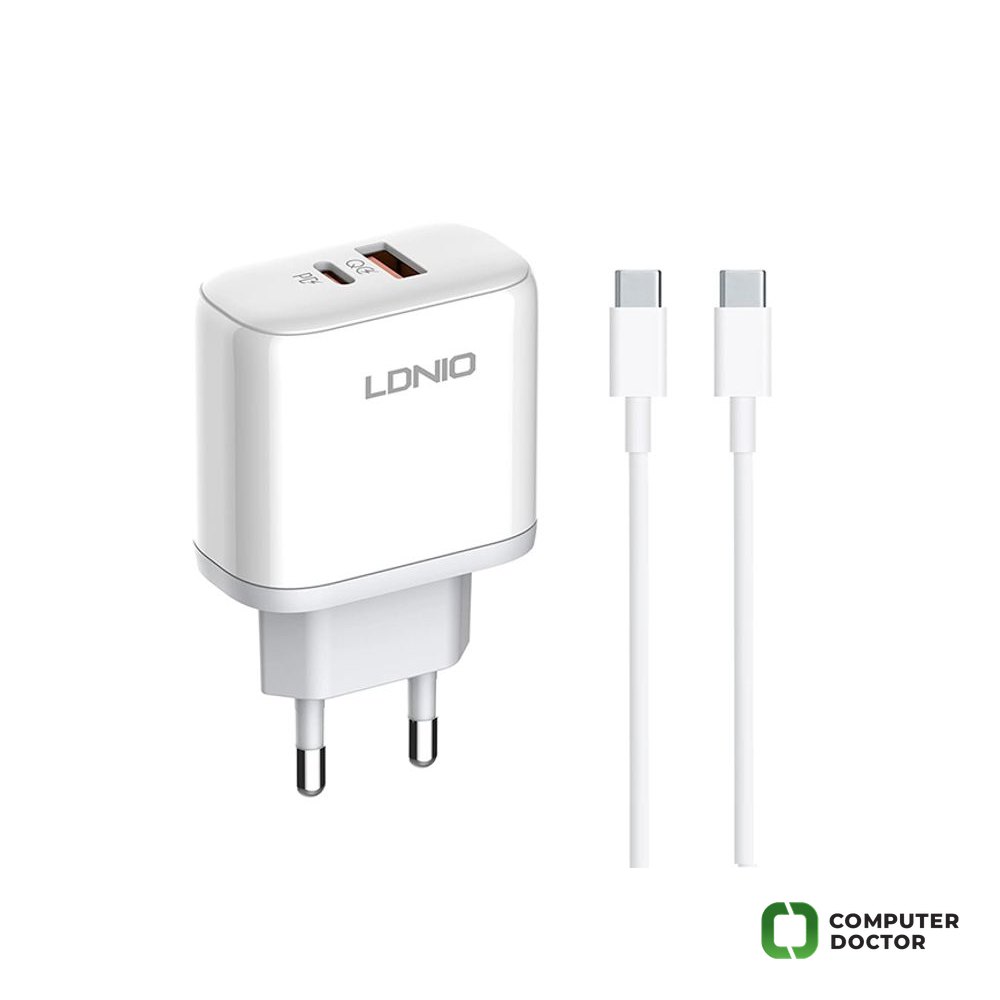 A2526C 45W QC4.0 Dual USB-A/USB-C punjač beli + Tip-C na Tip-C kabl