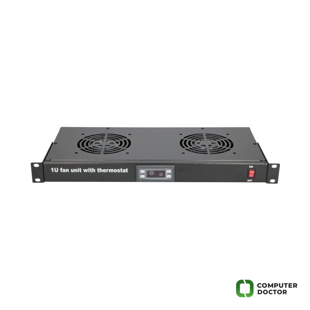 Ventilacioni panel-polica, dva ventilatora i termostat, 1U