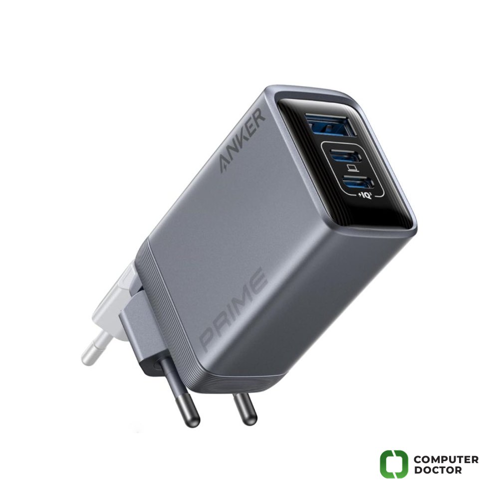 Prime 100W GaN zidni brzi punjač, 3-porta (2x USB-C i 1x USB-A) srebrni