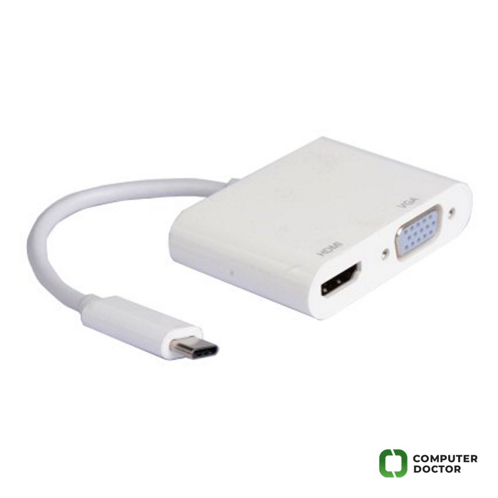 Adapter USB 3.1 tip C (M) - HDMI + VGA (F) beli