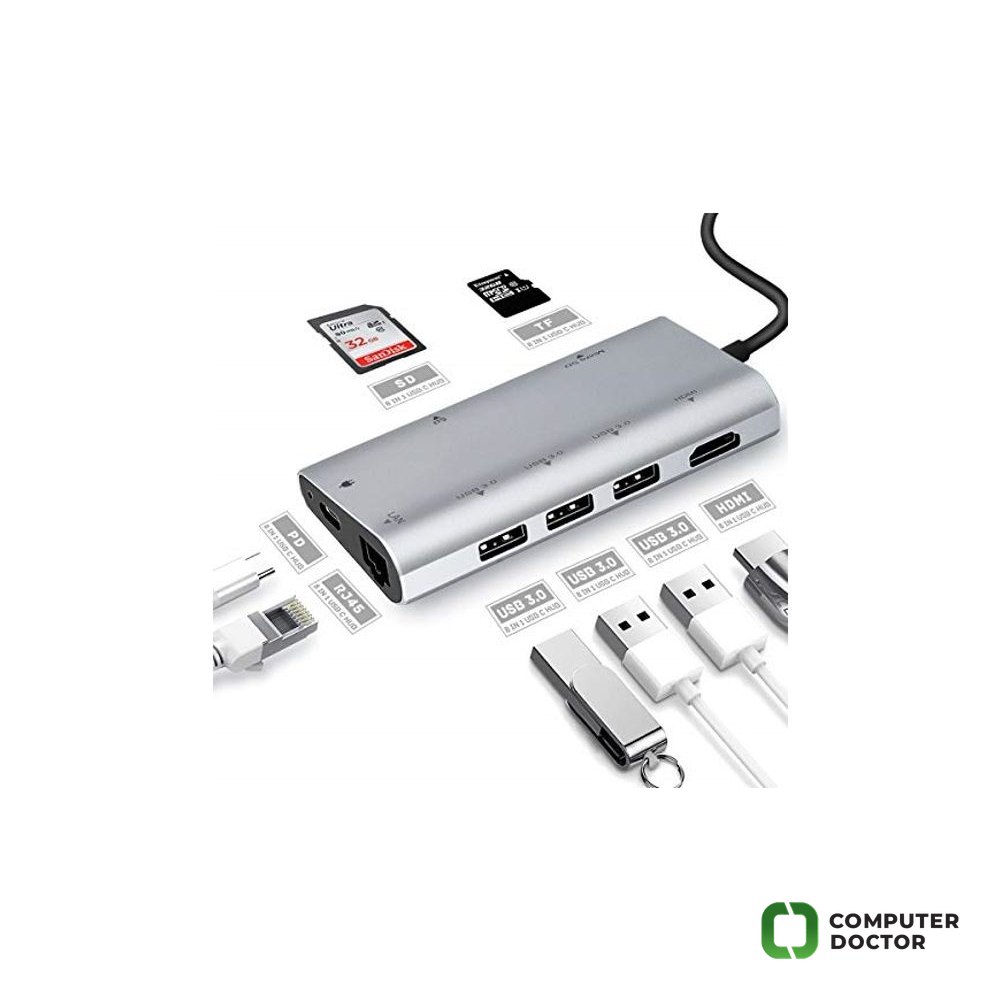 Adapter-konvertor TIP C na 3xUSB3.0+HDMI 4K+2xSD/MICRO+RJ45+TIP C