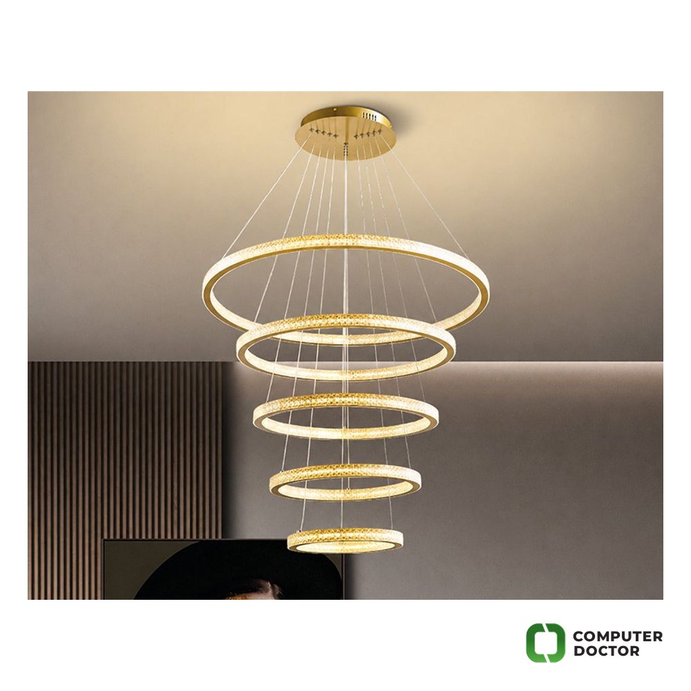 PL012-5-L LED 5-Ring Crystal viseći luster zlatni