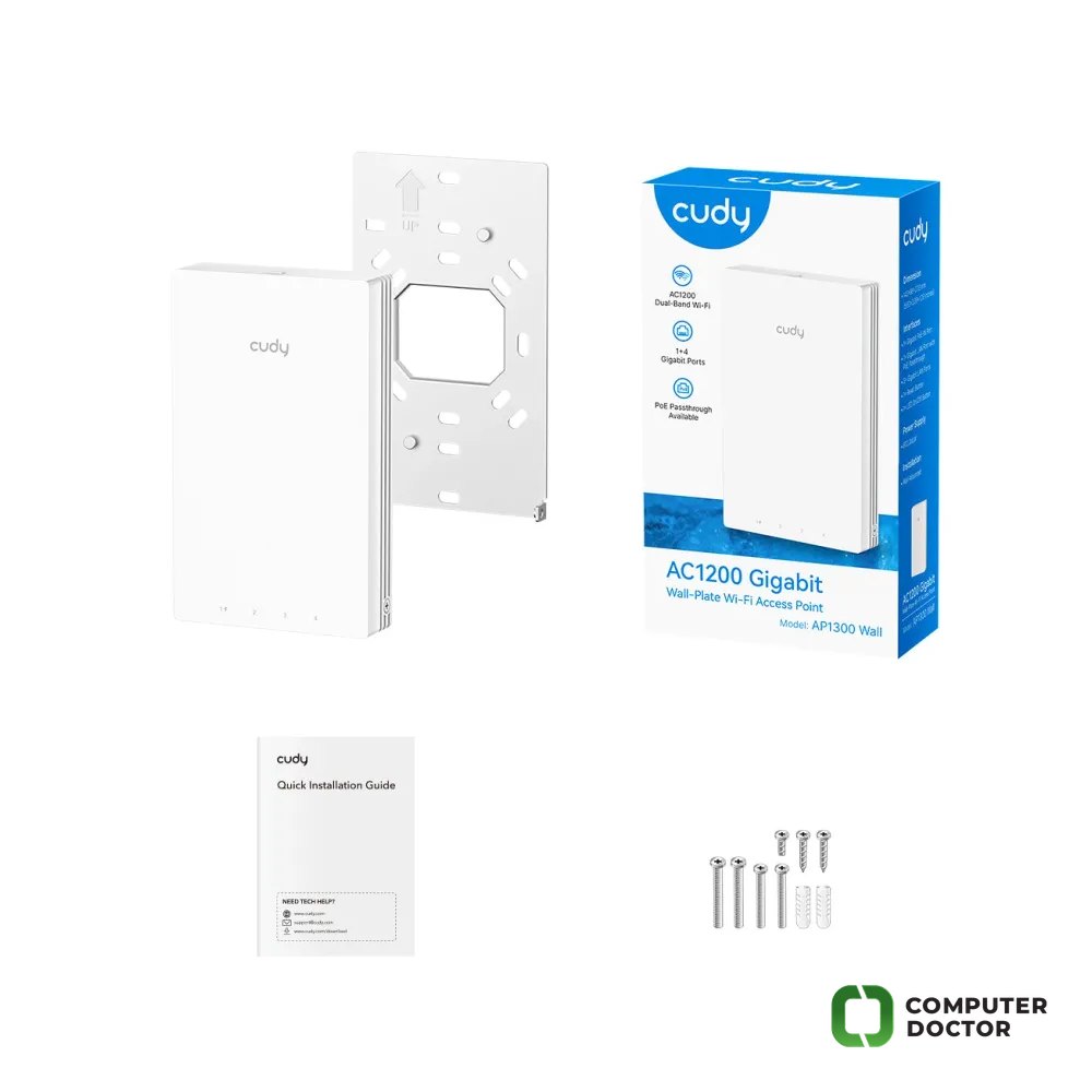 CUDY Access Point AP1300 Wall, AC1200 (WiFi 5), dual-band, do 1.2Gbps, 1x GbE, wall-plate mount, indoor