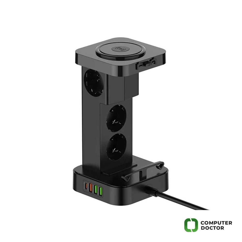 SEW4485 Kabl naponski produžni 3 x šuko + 2 x USB + 1 x Tip C + Wireless punjač 15W crni